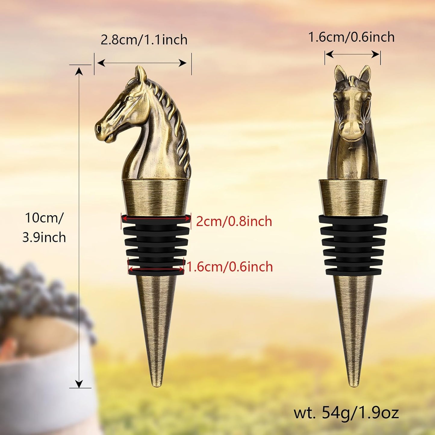 Horse Head Wine Stopper, Horse Wine Gifts Birthday Gifts for Men Women, Bottle Stoppers for Wine Champagne, Bronze with Gift Box
