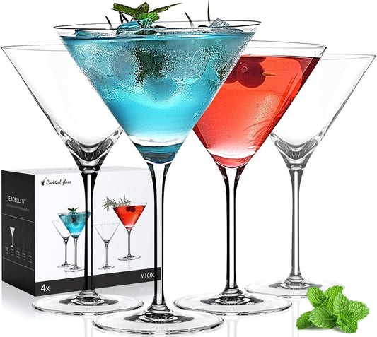 LUNA & MANTHA Martini Glasses, Martini Cocktail Glasses for Margarita, Manhattan, Cosmopolitan, Espresso, Home Bar, Evening Parties, Birthdays, Housewarming Gift,Stemmed Set of 4 9oz