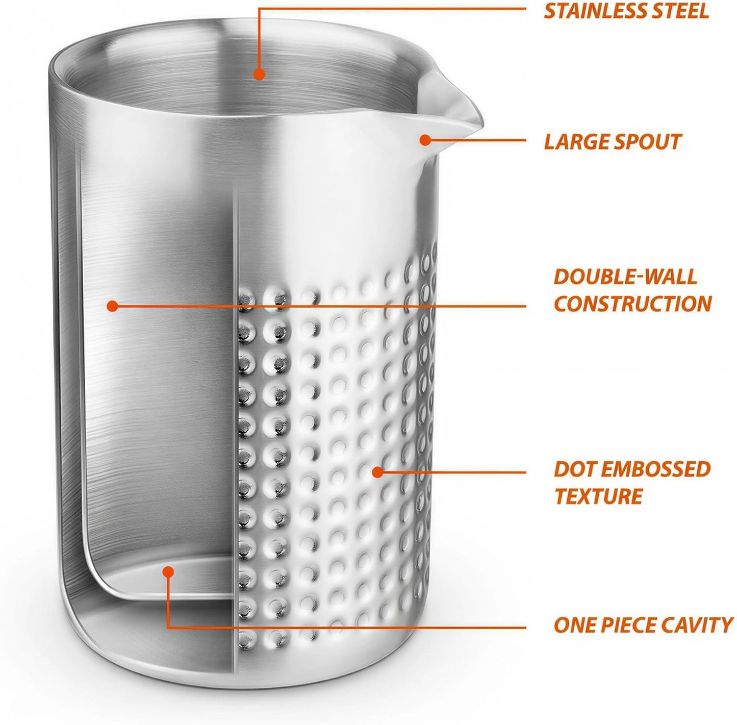 Elsjoy 18 oz Stainless Steel Cocktail Mixing Glass, Double Walled Bartender Mixer Cup Unbreakable Bar Mixing Tin for Stable Stirring