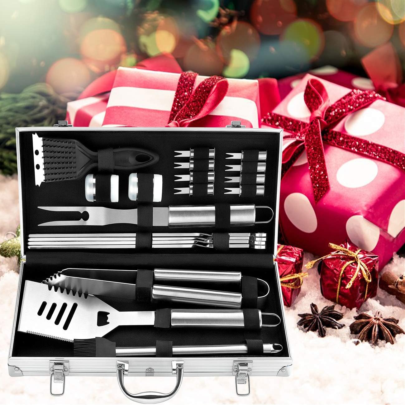 ROMANTICIST 20pcs Heavy Duty BBQ Grill Tool Set in Case - The Very Best Grill Gift for Father's Day and Christmas - Professional BBQ Accessories Set for Outdoor Cooking Camping Grilling Smoking