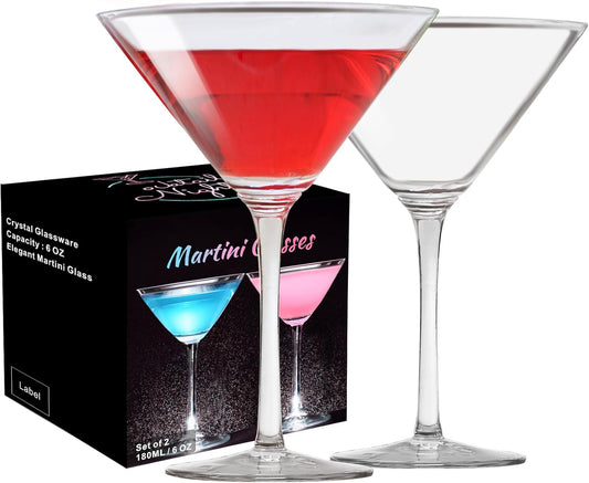 PARACITY Martini Glasses Set of 2, Coupe Glasses, Hand Blown Premium Martini Glasses, Perfect for Cocktails, Martinis, Margaritas, Parties, Catering Boxes and Gifts(6 OZ/180ML)