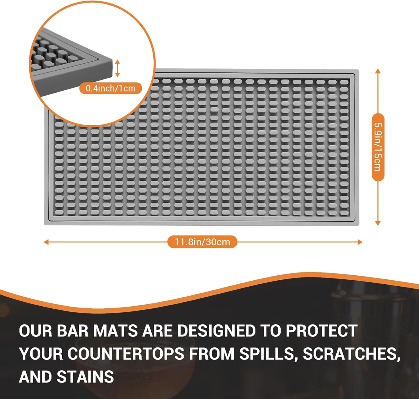 ZJWZLG Bar Mat Small - 5.9" x 11.8" (2Pcs) Bar Mats for Countertop, Bar Spill Mat for Bartending,Bartender kit and bar Accessories, Non-Slip Bar Mat for Counter (Gray).