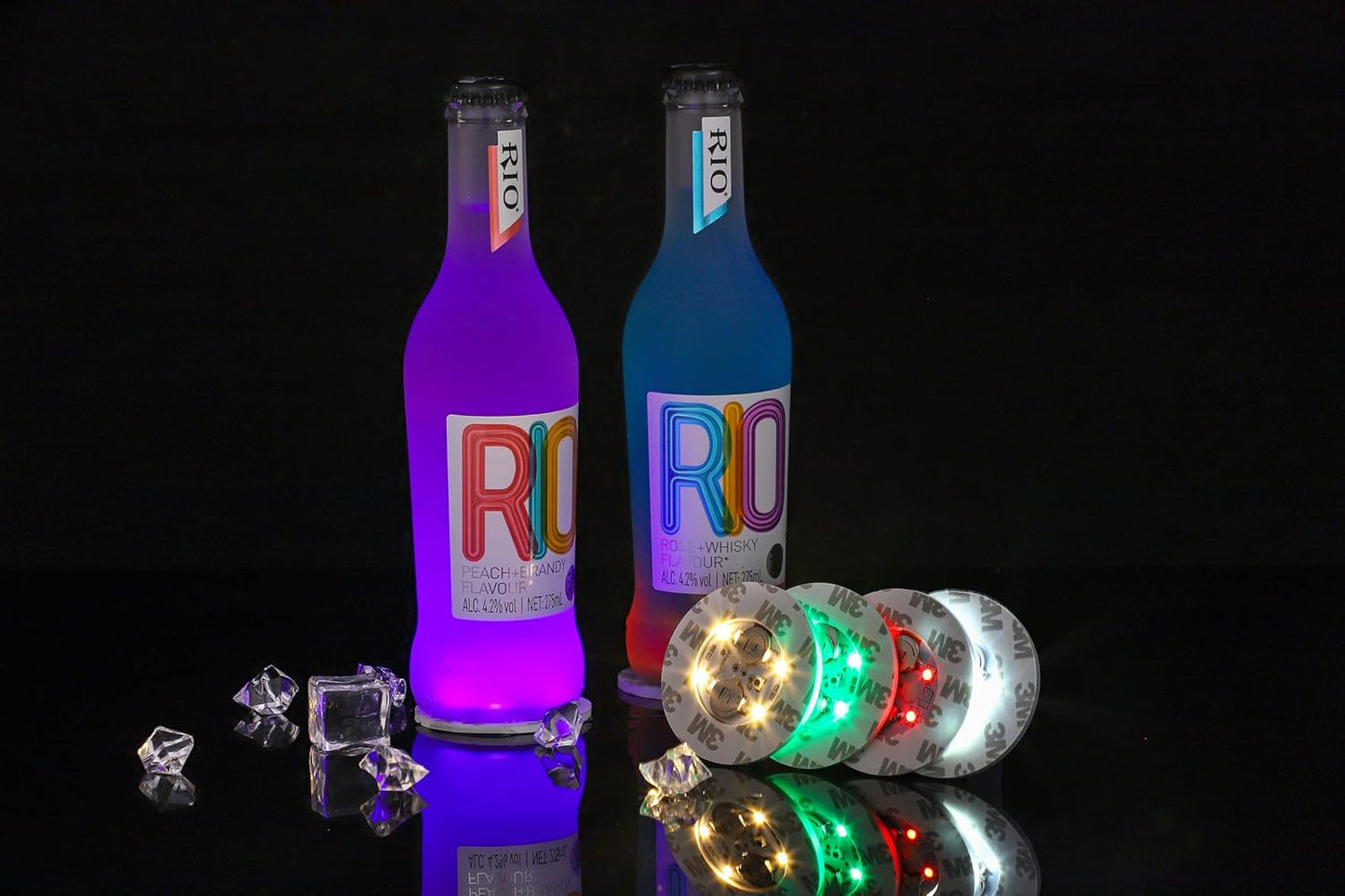 HANCIRCLE LED Coaster Blue,12 Pack Light Up Coasters,LED Sticker Lights,Wine Bottle Lights,for Drinks,Bar Accessories,Party,Wedding