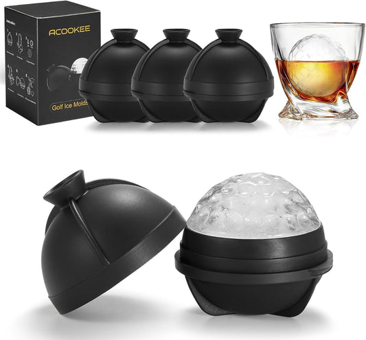 ACOOKEE Golf Gifts Ball Ice Maker Mold set of 4, 2.5" Large Sphere Round Ice Cube Mold for Whiskey, Cocktails, Coffee, Soda, Fun Drinks, and Gifts,Leak-Free, Reusable, BPA-Free