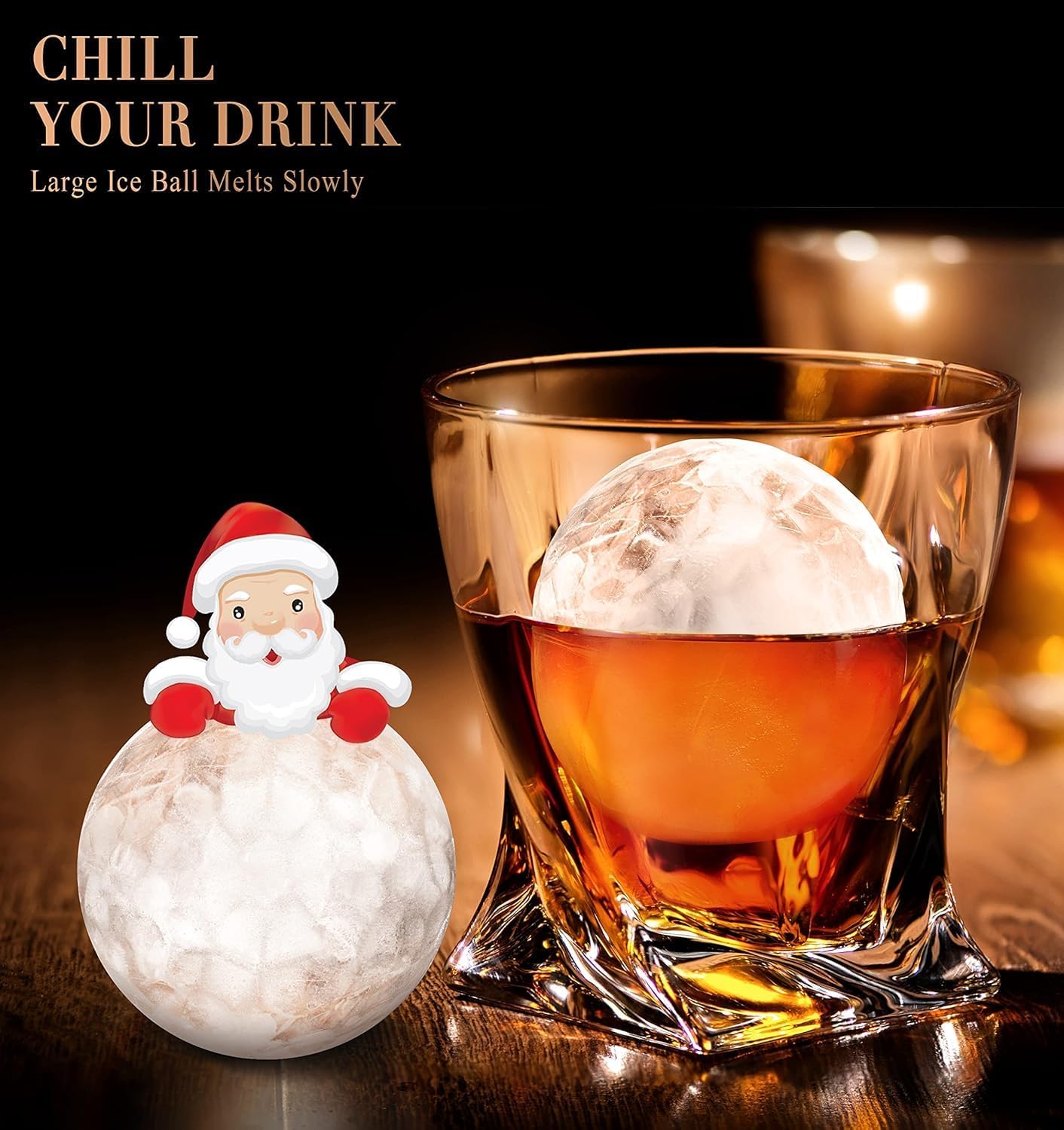Round Ice Cube Mold with Lid - 2.2 Inch Sphere Ice Ball Maker, Large Whiskey Ice Cubes Mold with Easy Release, Reusable Silicone & Plastic Tray for Bourbon, Scotch, Brandy, Cocktails, Gift
