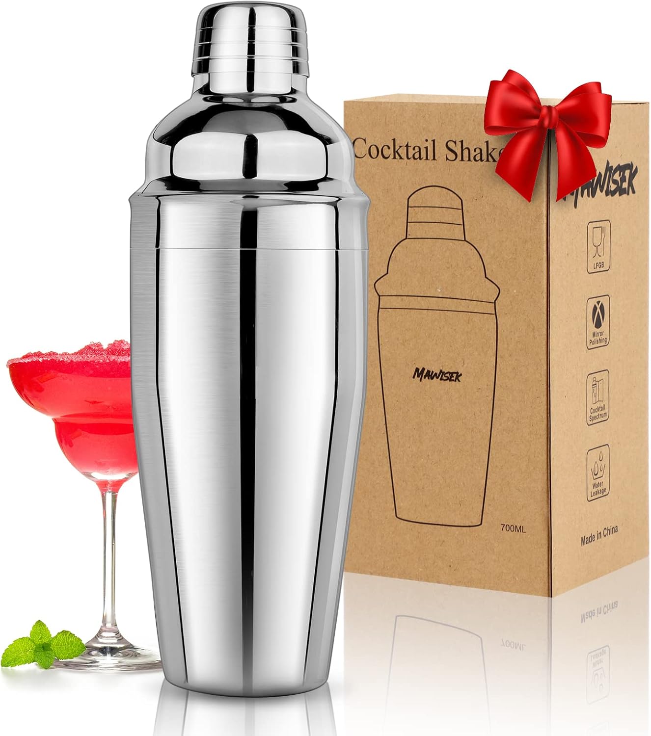 Cocktail Shaker 24oz Martini Shaker Drink Shaker Bar tools with Built-In Strainer for Bartender, Professional 18/8 Stainless Steel Margarita Mixer for Mixed Drinks