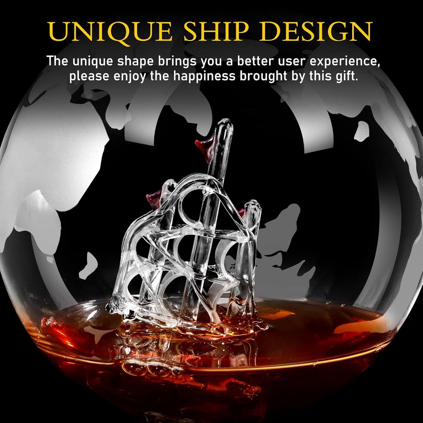 Whiskey Decanter Sets for Men, Whiskey Decanter Globe Set, Gifts for Men Dad Valentines Day with 2 Etched Globe Whisky Glasses for Liquor, Bourbon, Cocktails, Scotch liquor decanter Sets - 850ml