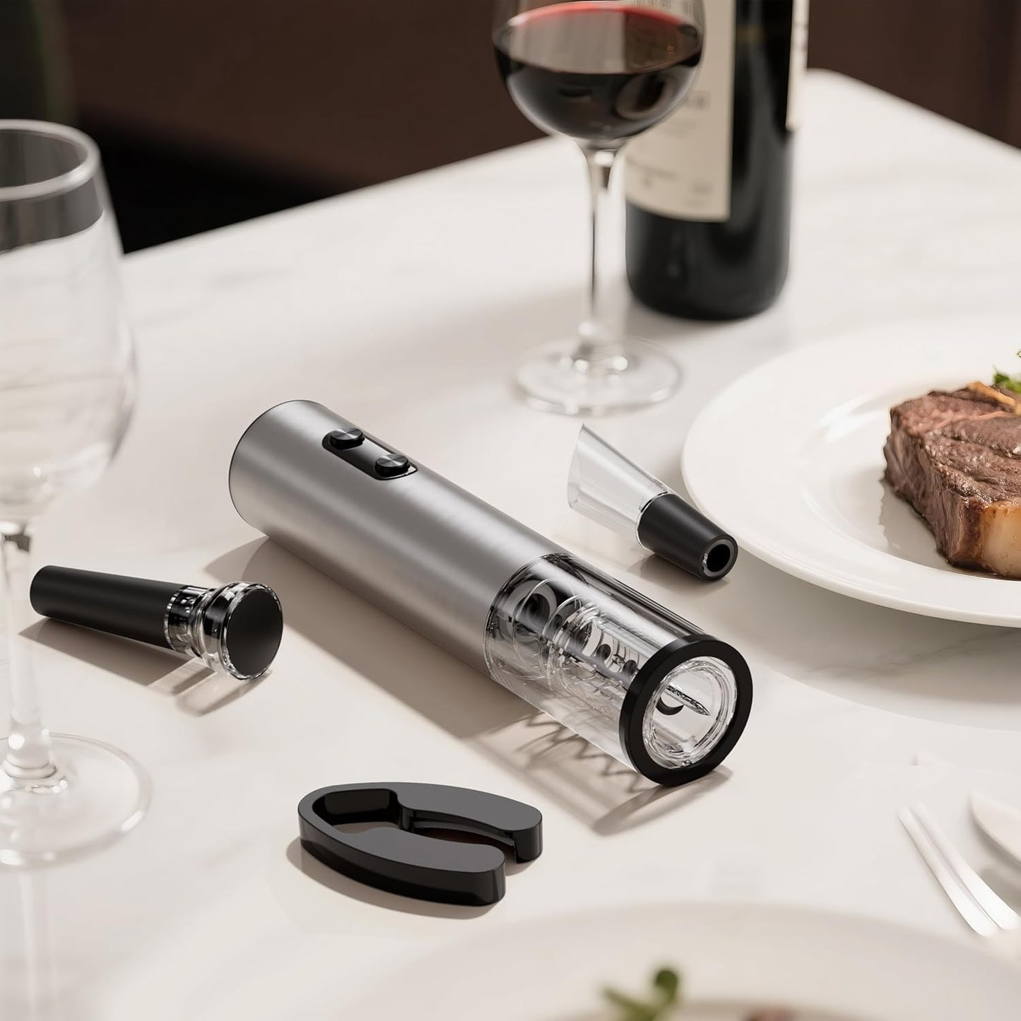6-in-1 Electric Wine Opener Gift Set, BABONIR Stainless Steel USB-C Rechargeable Automatic Wine Bottle Opener, Foil Cutter, Vacuum Stopper, Wine Aerator Pourer, Bottle Opener Wine Gifts for Women