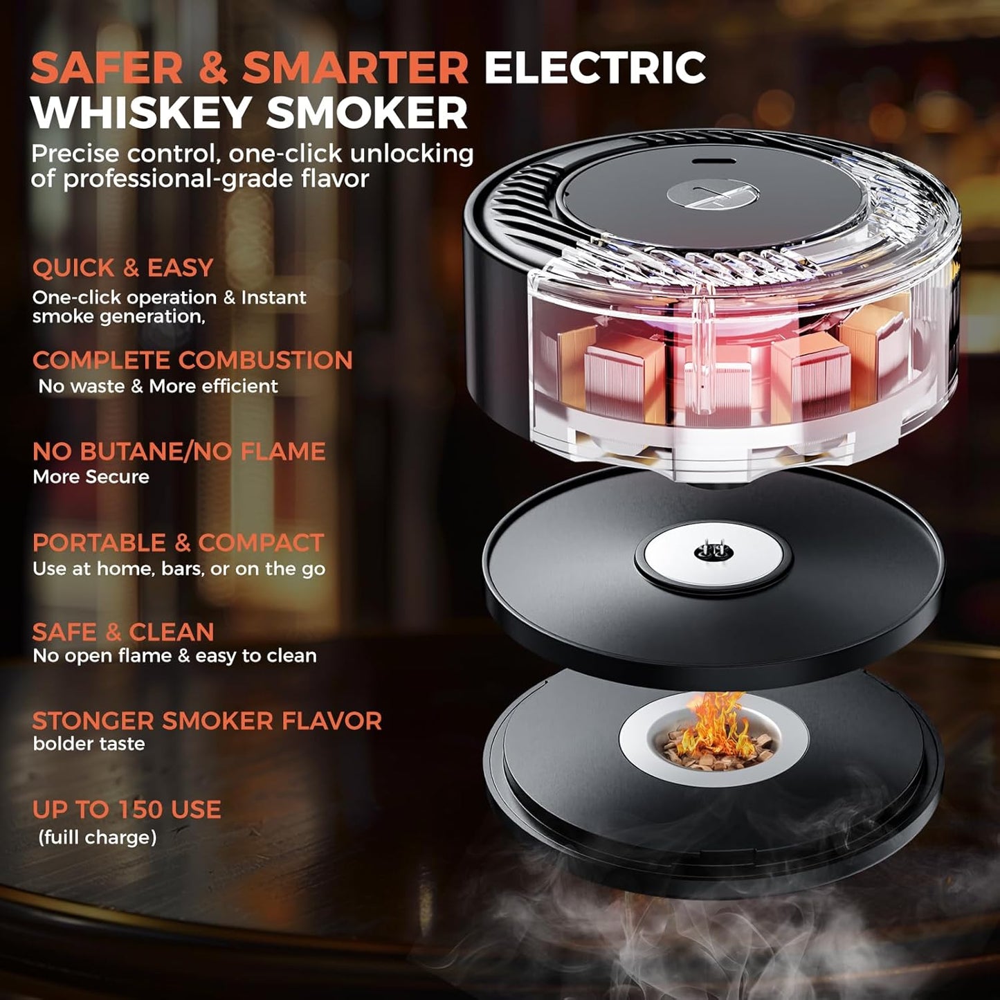 Upgrade Electric Whiskey Smoker Kit with 2 Wooden Bourbon Glasses, 6 Flavors Wood Chips, 2 Ice Ball Molds, Rechargeable Cocktail Smoker Kit Old Fashioned Drink Smoker Kit, Gifts for Men,Dad,Husband