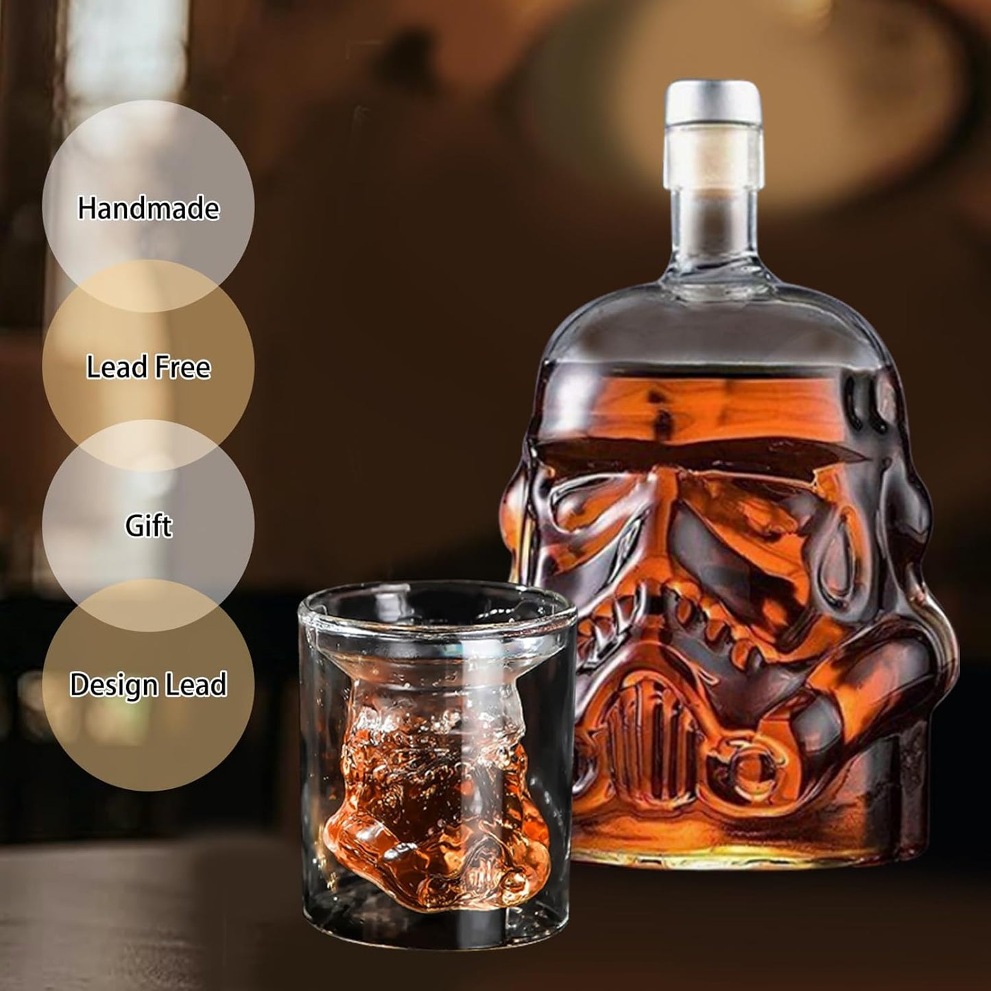 Tfwadmx 750ml Transparent Creative Whiskey Decanter, Whiskey Carafe for Wine Scotch, vodka alcohol liquor Stormtrooper Bottle Decanter Gifts for Men Women