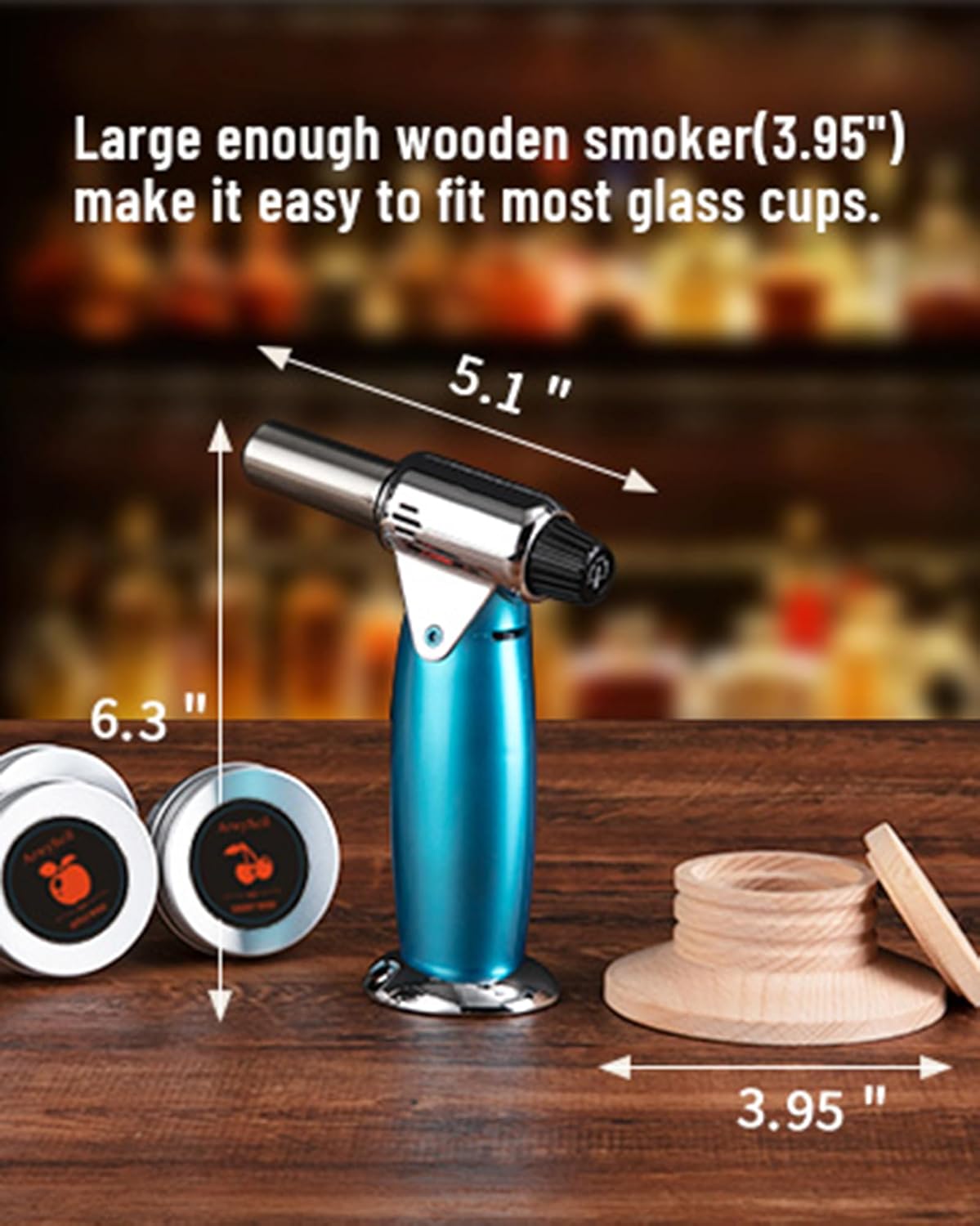Cocktail Smoker Kit With Torch, Old-fashioned Infuser Kit for Party, 6 Flavored for Cocktail, Whiskey, Bourbon Smoker Lover, Gifts for Birthday, Men, Dad, Husband (Without Butane)