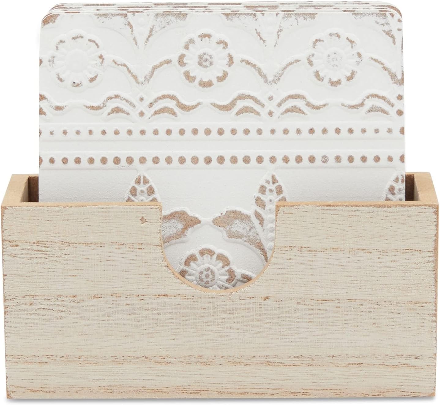 Juvale Wooden Coasters Set of 6-3.8 in, White, Square, Farmhouse Style - Coaster Holder for Coffee Table & Bar Decor - Kitchen & Living Room Decor