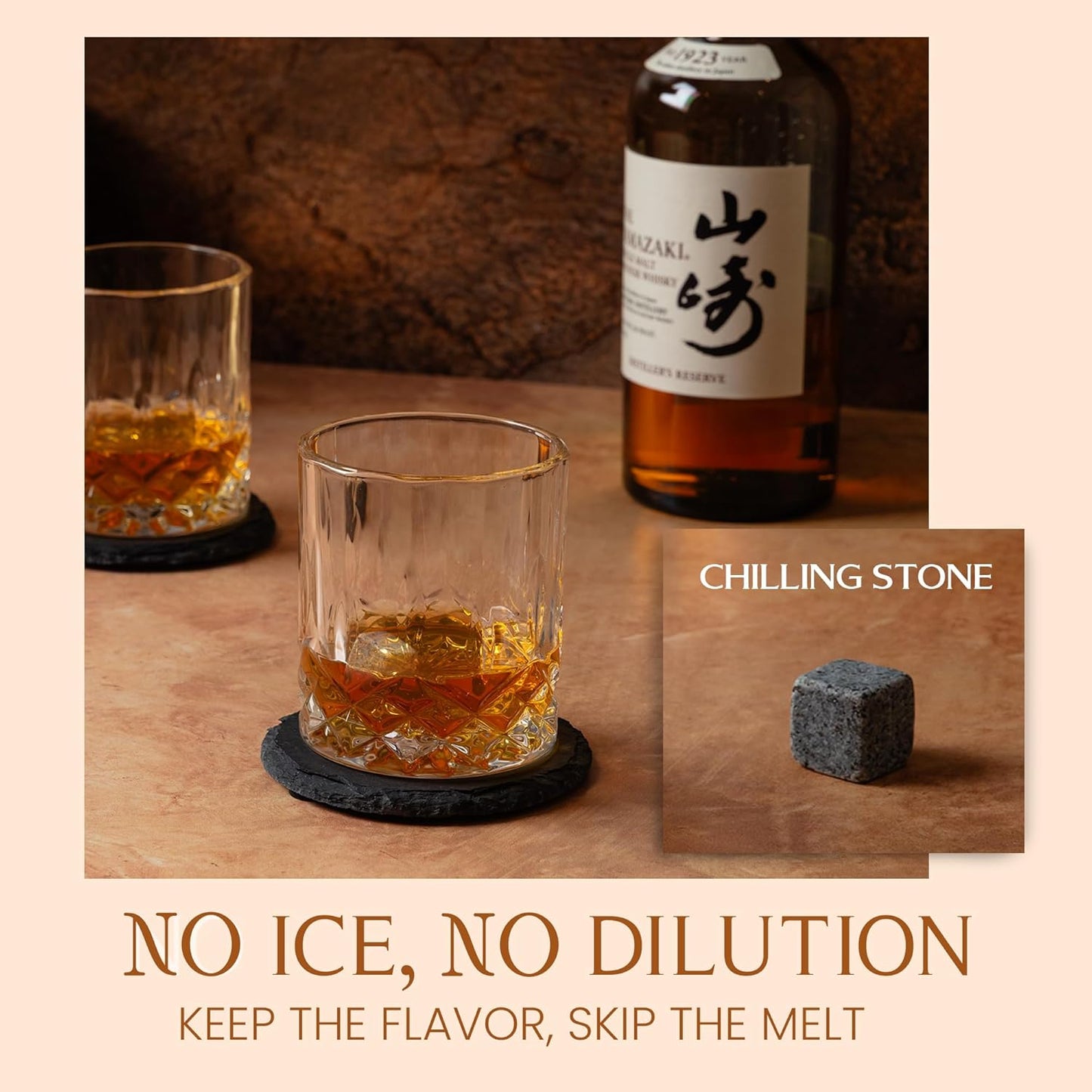 Mixology & Craft Whiskey Gift Set - Includes 2 Lead-Free Crystal Glasses, 8 Granite Chilling Stones, 2 Slate Coasters, Metal Tongs & Recipe Cards with a Wooden Army Crate Box