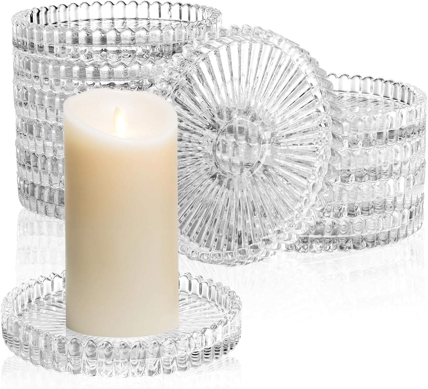 Elsjoy 12 Pack 4 Inch Modern Clear Coaster Set, Round Pillar Candle Holder Plates, Clear Crystal Glass Coaster for Drinks, Bar, Dining Table