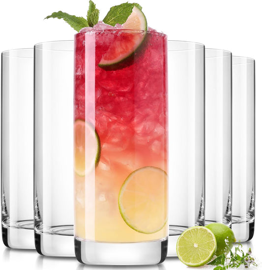 LUNA & MANTHA Drinking Water Glasses Set, Lead-Free Crystal Highball Glass, Tall Glass Cups for Cocktail Parties,Clear set of 6,13oz
