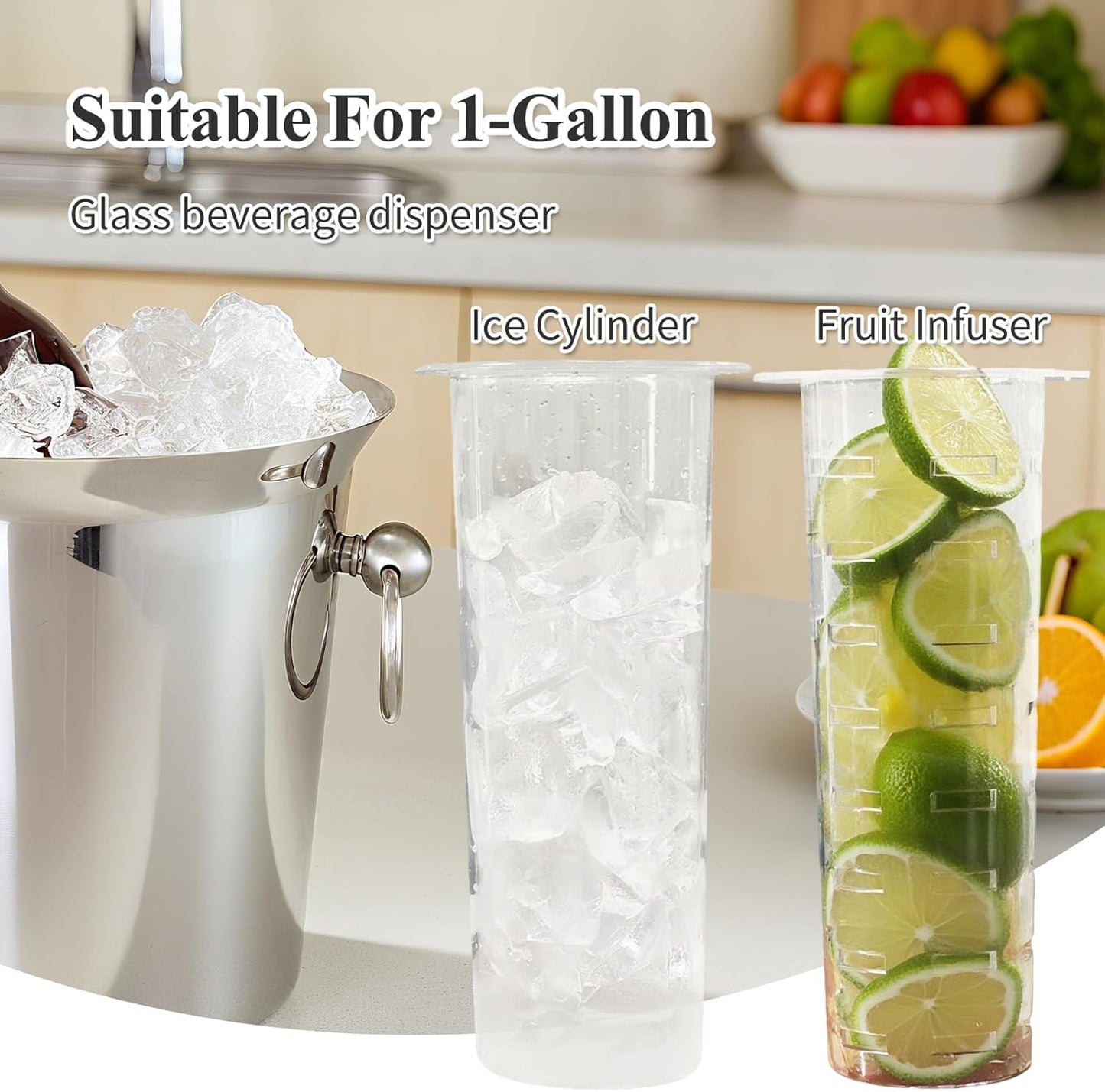 Fruit Infuser & Ice Cylinder for 1 Gallon Drink Dispensers,Compatible with 1 Gallon Mason Jars, Glass Pitchers Containers,Leak Proof Accessories for Iced Tea, Lemonade, Fruit Infused Water Drinks