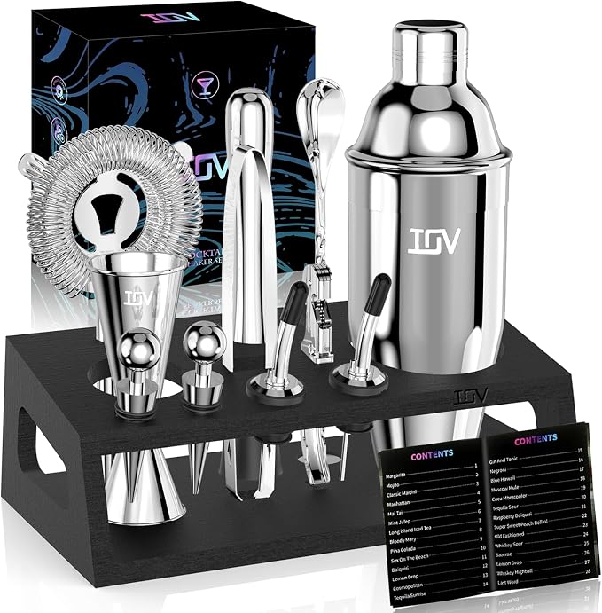 IOV Cocktail Shaker Bar Set, 24oz Martini Shaker with Built-in Strainer, Bar Tool Kit with Recipes Booklet, Professional Stainless Steel Large Bartender Drink Shaker Margarita Alcohol Mixer-Rainbow - B0DFBMWJFL