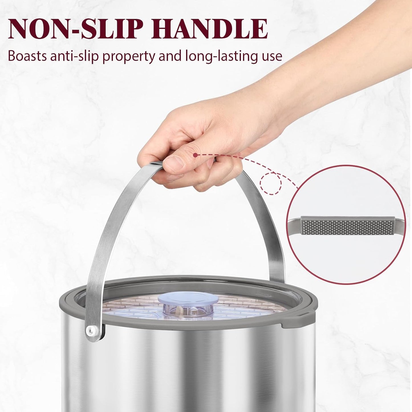 6.8L/7QT Insulated Ice Bucket with Lid & Scoop,Double-Wall Ice Bucket for Parties,Cocktail Bar(Grey)