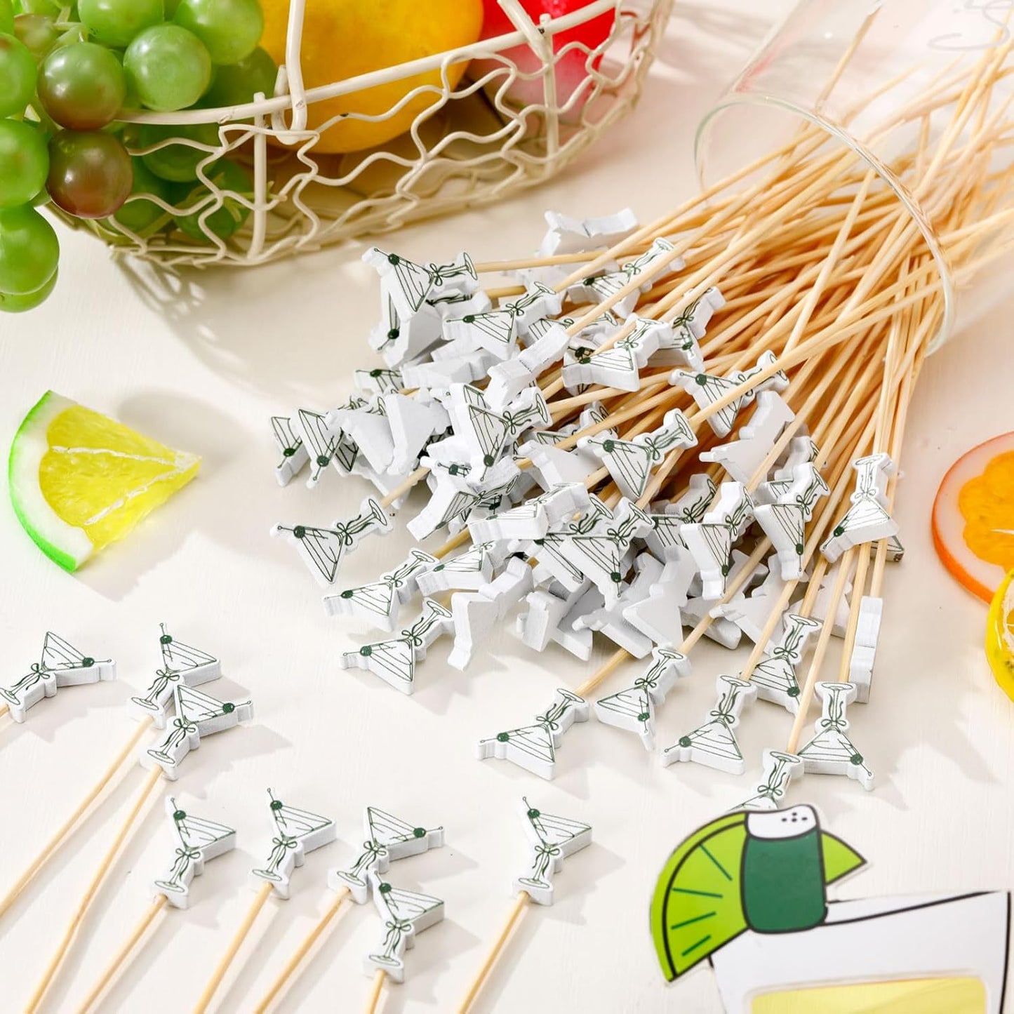 Domensi 300 Pcs Martini Cocktail Picks 4.7" Fancy Toothpicks for Martini Party Supplies Decorative Toothpicks Bamboo Skewers Fruit Stick for Summer Appetizer Food Sandwich Charcuterie Birthday Wedding