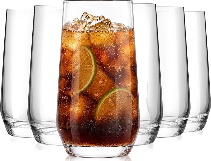 Drinking Water Glass Cups Set,Crystal Highball Glasses cups set of 6,16oz - drinking Set of 6 16.2oz