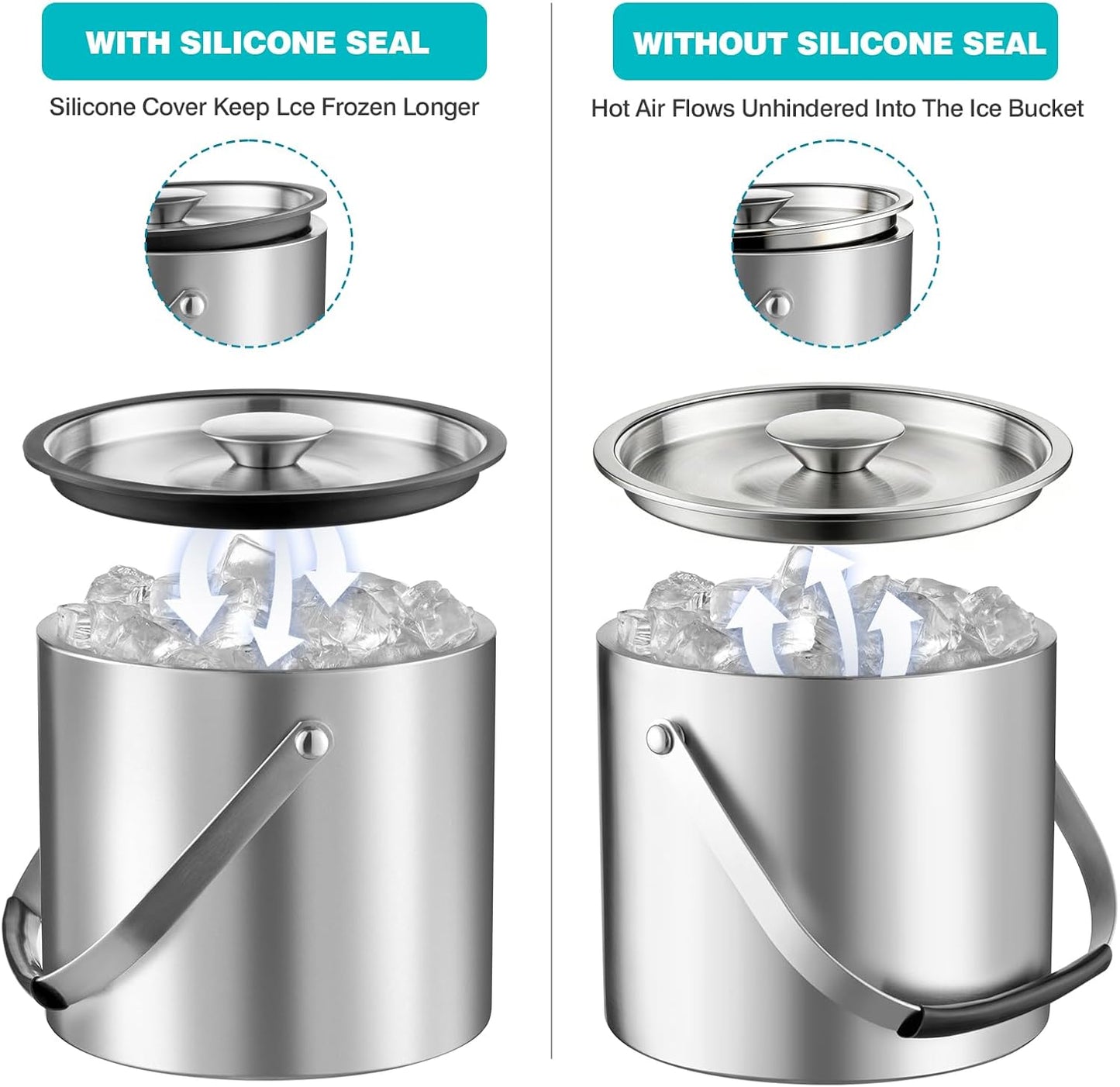 FrutPunch 4L Ice Bucket with Lid, Scoop, Tongs and Strainer, Double Wall Stainless Steel Ice Buckets for Parties, Cocktail Bar, Chilling Wine, Champagne, Large Outdoor Champagne Ice Container