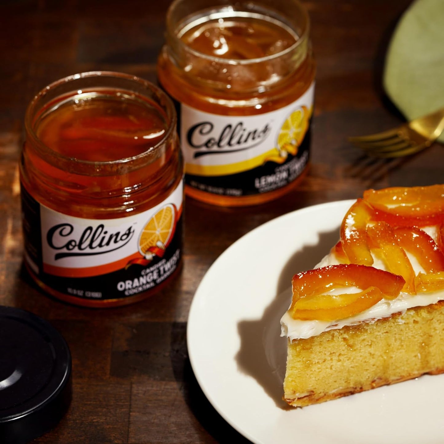 Collins Candied Fruit Orange Peel Twist in Syrup, Popular Cocktail Garnish for Skinny Margarita, Martini, Mojito, Orange Peel for Old Fashioned Drinks, Baking, Desserts, Salad, 10.9 oz