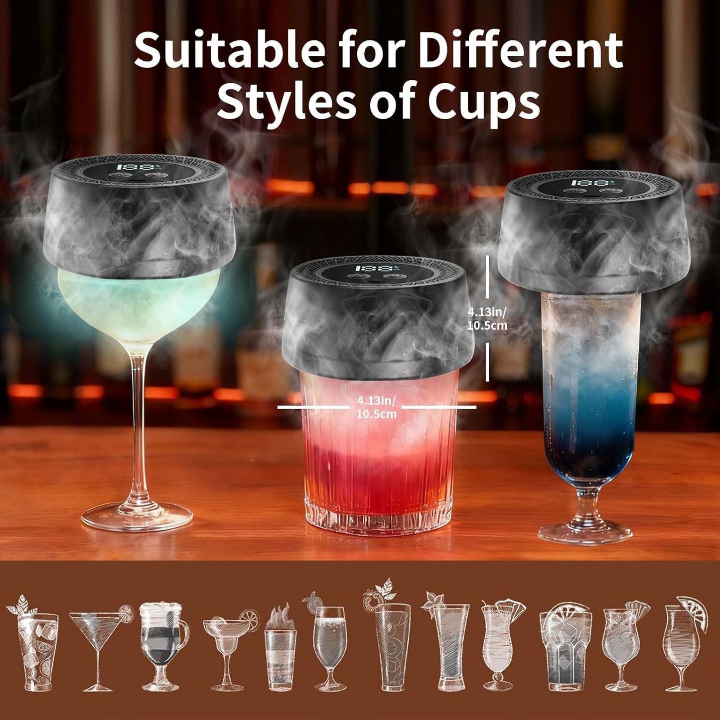 Electric Whiskey Smoker Kit with 6 Wood Chips, Rechargeable Cocktail Smoker Built-in Lighter, Old Fashioned Bourbon Drink Smoker Kit, Fathers Day Birthday Gifts for Men Dad Husband, No Butane Needed