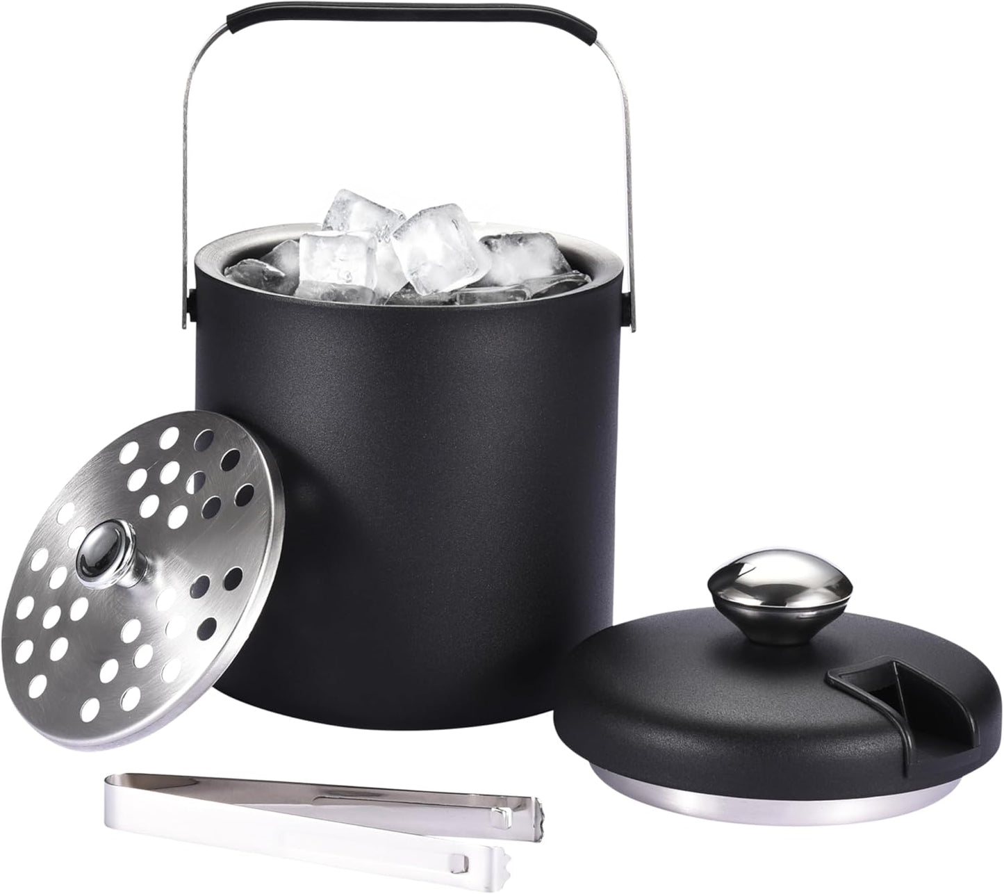 flybold Small Ice Bucket for Parties - Ice Bucket with Lid for Cocktail Bar - Double Walled Ice Container - Portable Chiller Bin Basket - Insulated Wine Buckets for Indoor or Outdoor - Ice Cube Holder