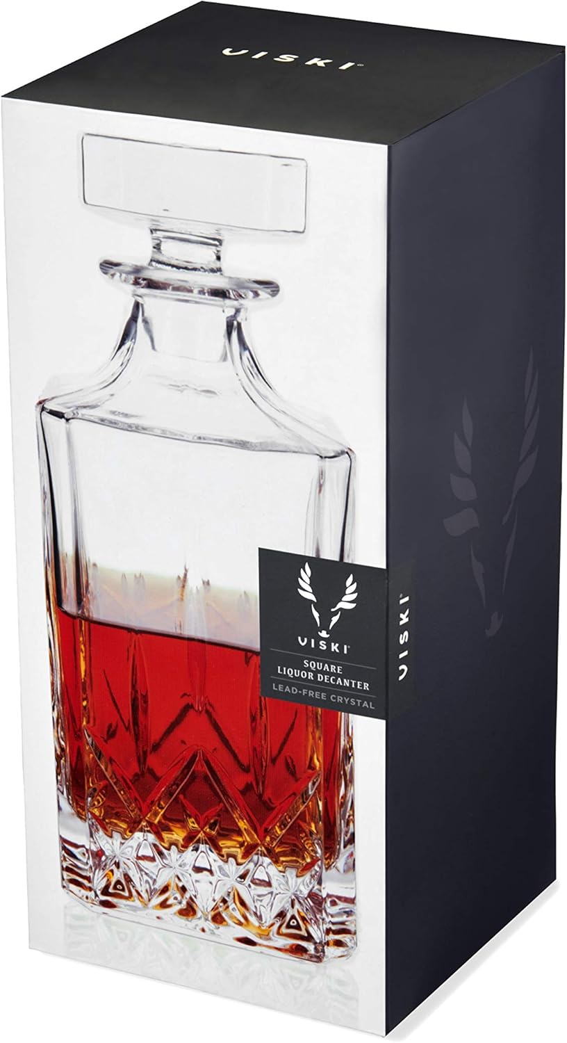 Viski Admiral Whiskey Decanter with Stopper, Elegant Liquor Decanter for Bourbon, Scotch, Spirits, Wedding Gifts, Man Cave Essentials, Home Bar Accessories, 30 oz (887 ml)