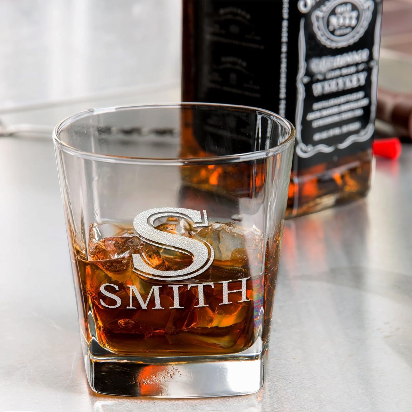 Cuptify Personalized Whiskey Glass for Men Set of 2 Etched Split Letter Name 12 oz Double Old Fashioned Rocks Cocktail Bourbon Glass Customizable Designs Gift