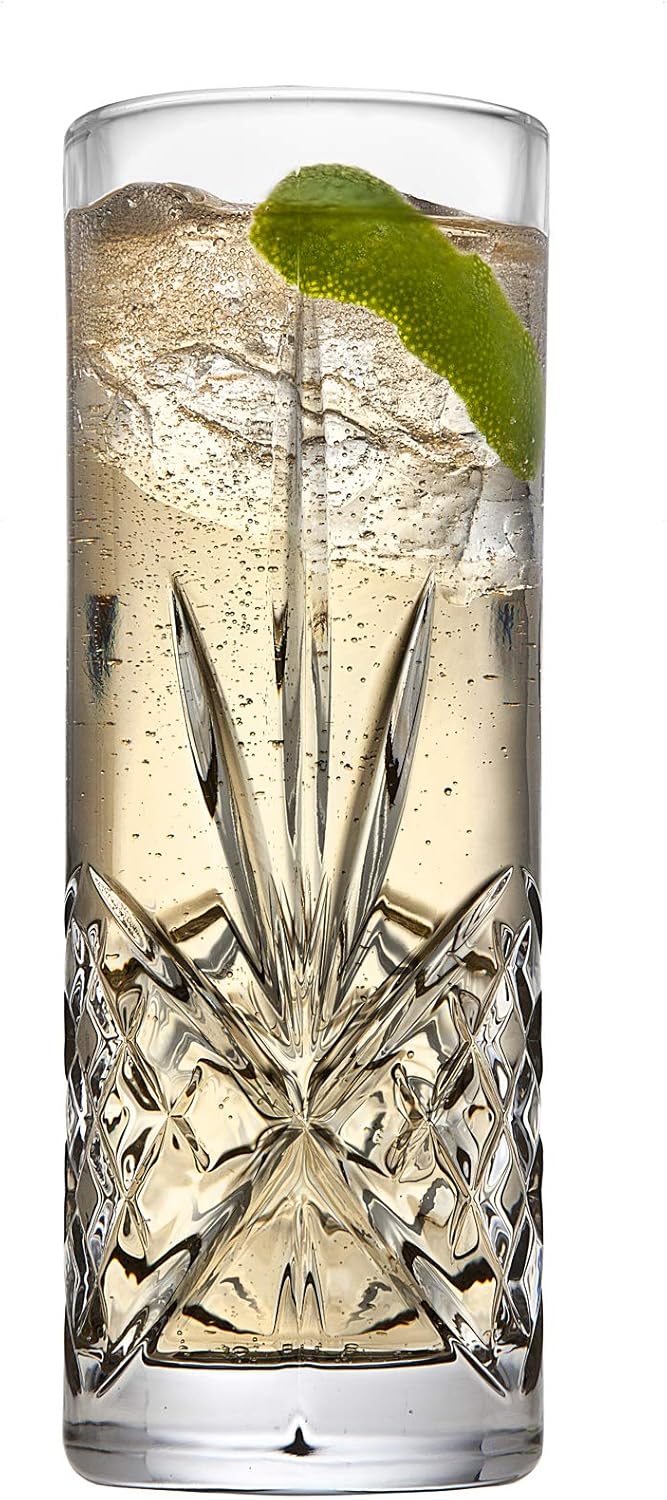 Godinger Tall Beverage Glasses Collins All Purpose Drinking Glasses- Dublin Collection, SET OF 4
