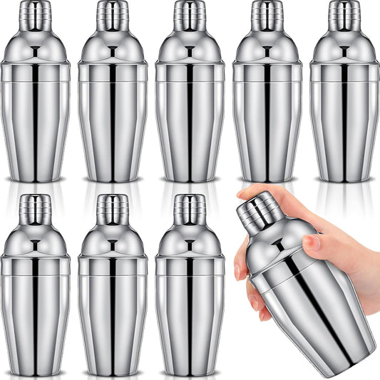 Nitial 9 Pcs Bar Cocktail Shaker Professional Stainless Steel Martini Drink Mixer Built-in Strainer for Bartending No Leaks Boston Shaker for Bar Party Drink Tool(Silver,11.8 oz)