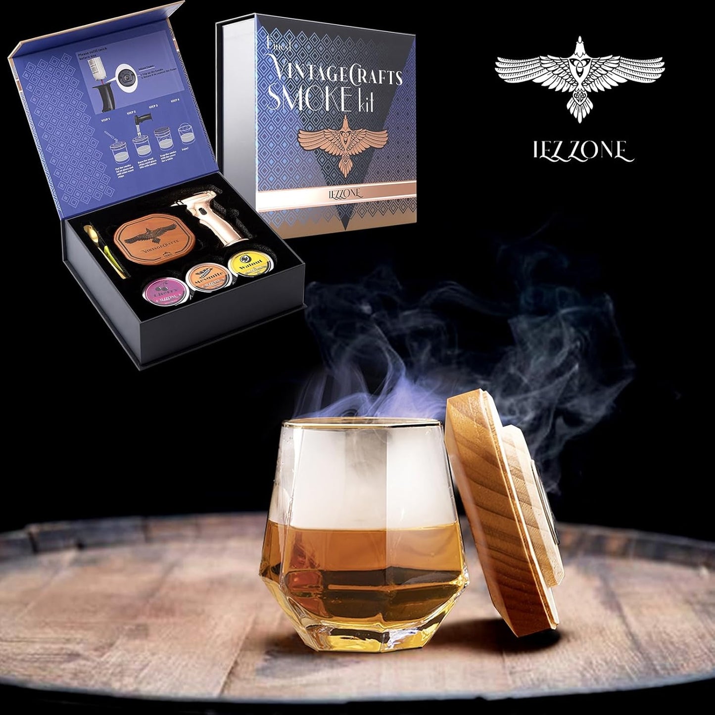 Cocktail Smoker Kit with Torch, Bourbon Smoker Kit, Old Fashioned Whiskey Smoker Kit, Smoker Whiskey Gift for Father's Day, Birthday Whiskey Gifts for Men, (Without Butane)