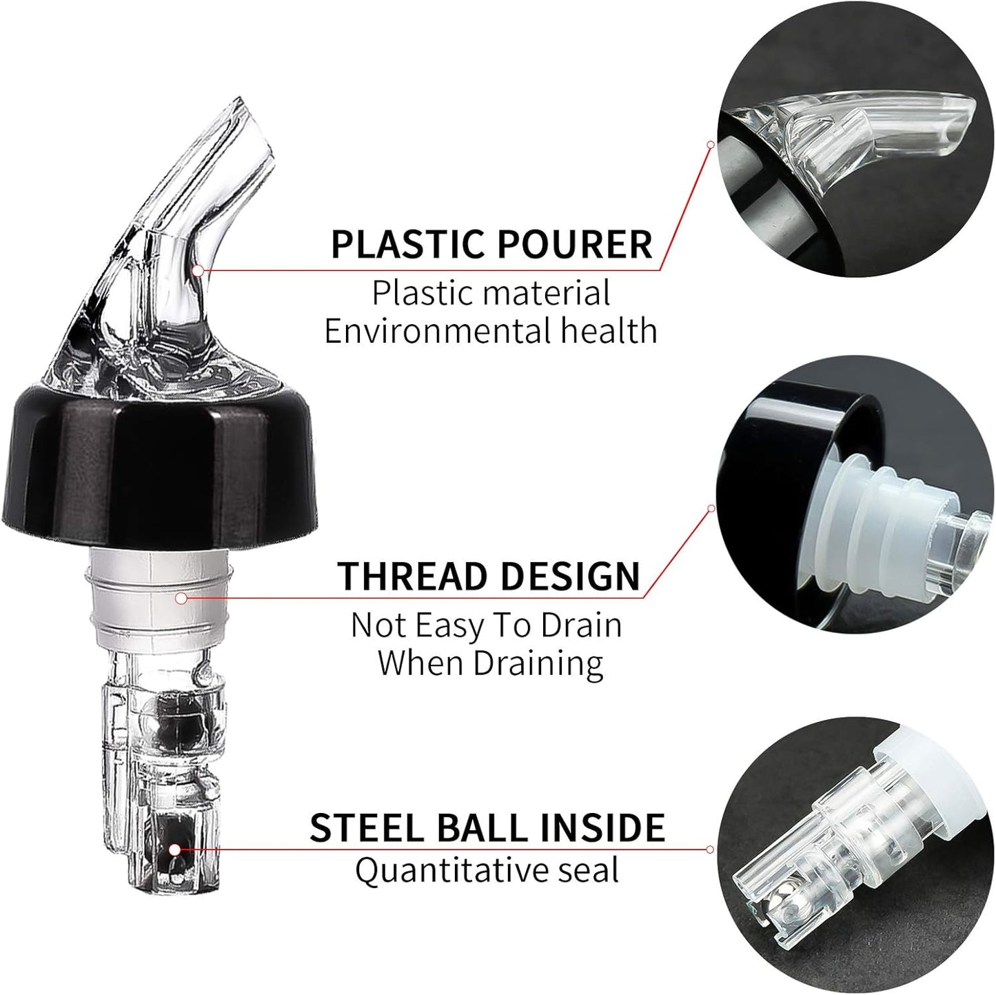 Liquor Bottle Pourers Set of 6 Pourer Pour Spouts 1 oz Measured Measuring Liquor Pourers Shot Dispenser Bartender Automatic Wine Pourer for Alcohol Tequila Cocktail Whiskey Rum Drink Home bar (Clear)