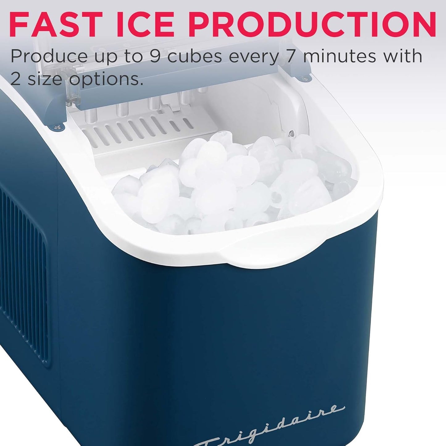 FRIGIDAIRE Retro Compact Ice Maker Machine, Bullet Ice, 26 lb per Day (Blue)