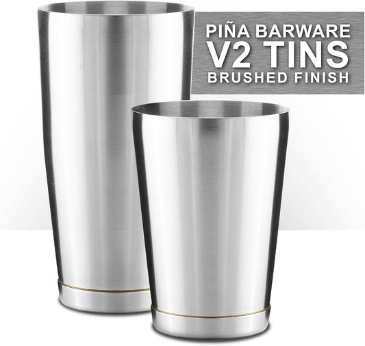 Piña Barware Stainless Steel Commercial Bar Boston Shaker Tin Set - 28oz. & 18oz. / Brushed Finish (V2-1 Pair)