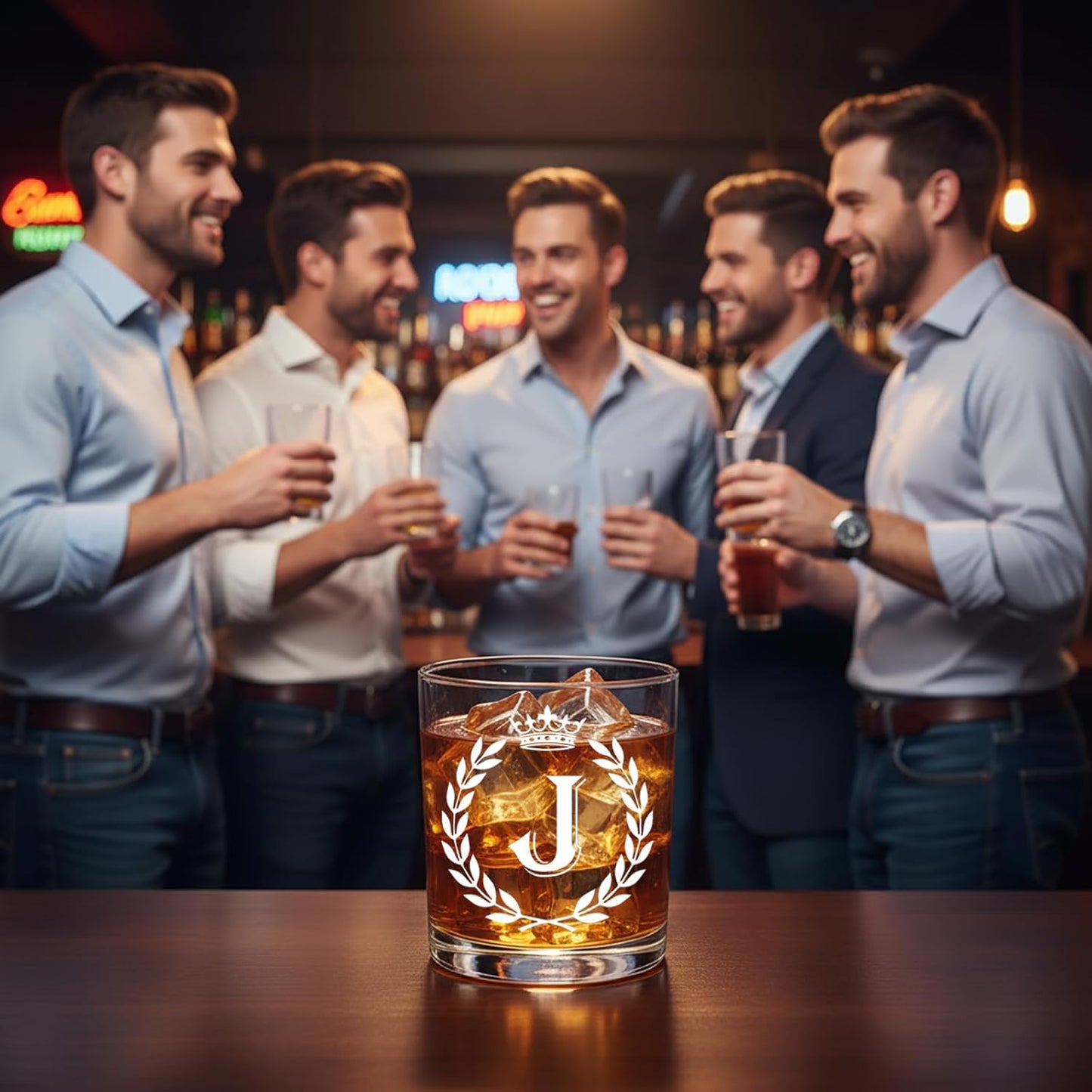 Personalized Whiskey Glasses Gifts for Men, Letter J Initial Whiskey Glass, Christmas Birthday Gifts for Men Husband Brother Dad, 10 OZ Old Fashioned Glass with Gift Box(Letter J)