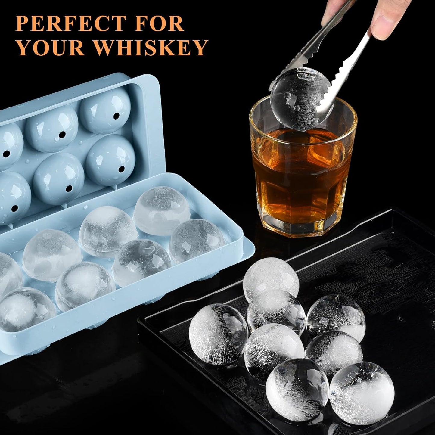 Round Ice Cube Mold,8 PCS x 1.8 in Whiskey Ice Cubes,Circle Ice Cube Tray with Lid,Large Ice Ball Maker Mold Sphere Ice Cube,Large Ice Cube Molds for Cocktails,Coffee(Round Ice Cube Mold,Blue)