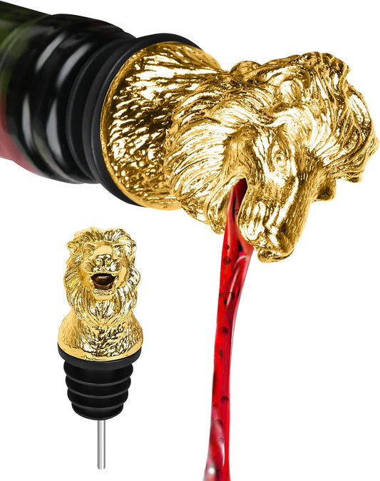 Lion Head Wine Aerator Pourer Spout, Olive Oil Liquor Bottle Decanter, Gold Plated Creative Gifts for Alcohol Spirits Whiskey