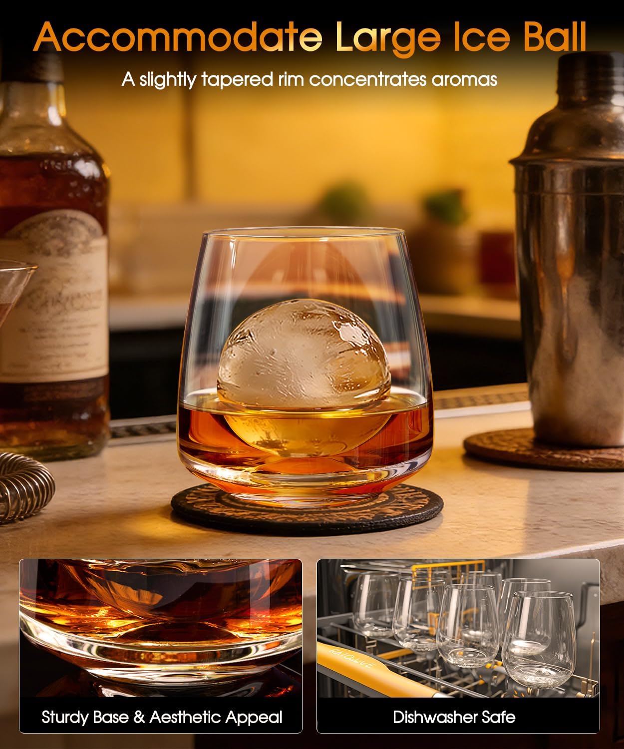 Whiskey Glasses Set of 4,13.5 Oz Crystal Old Fashioned Rocks Glasses for Bourbon Scotch Cocktails Drink Rum Cognac Vodka Liquor -Unique Gifts for Men,