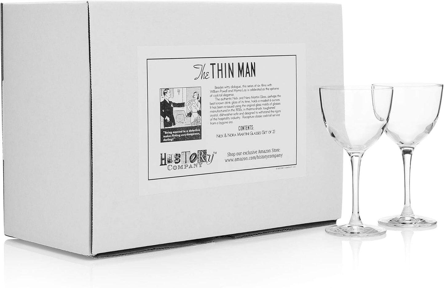 HISTORY COMPANY The Original Nick & Nora Crystal Coupette-Style Glass – Iconic 2-Piece Set of Vintage-Inspired Barware for Craft Cocktails (Gift Box Collection)