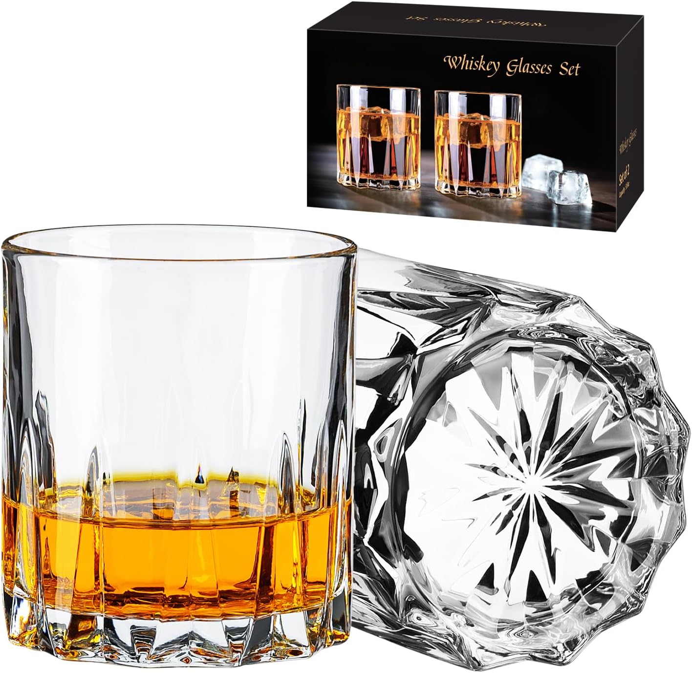 Whiskey Glasses, Bourbon Glass 11 oz, Whiskey Glasses Set of 2, Old Fashioned Glasses, Whisky Glass Sets, Rocks Glasses for Bourbon, Scotch, Cognac, Cocktails Dishwasher Safe Christmas