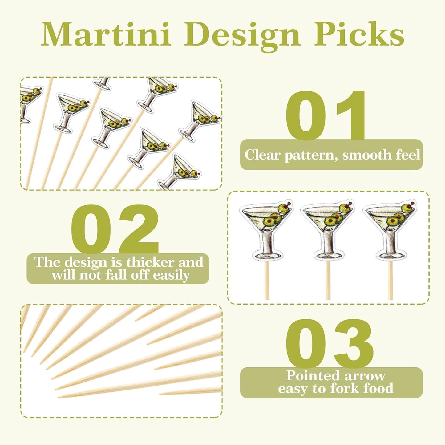 JarThenaAMCS 100Pcs Martini Cocktail Pick A Tini Bit Older Toothpick Martini Glasses Long Cocktail Appetizer Skewer for Fruit Drink Dessert Bachelorette Party Supplies
