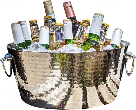 BREKX Insulated Hammered Stainless Steel Beverage Tub & Ice Bucket, 12QT - Hammered Silver