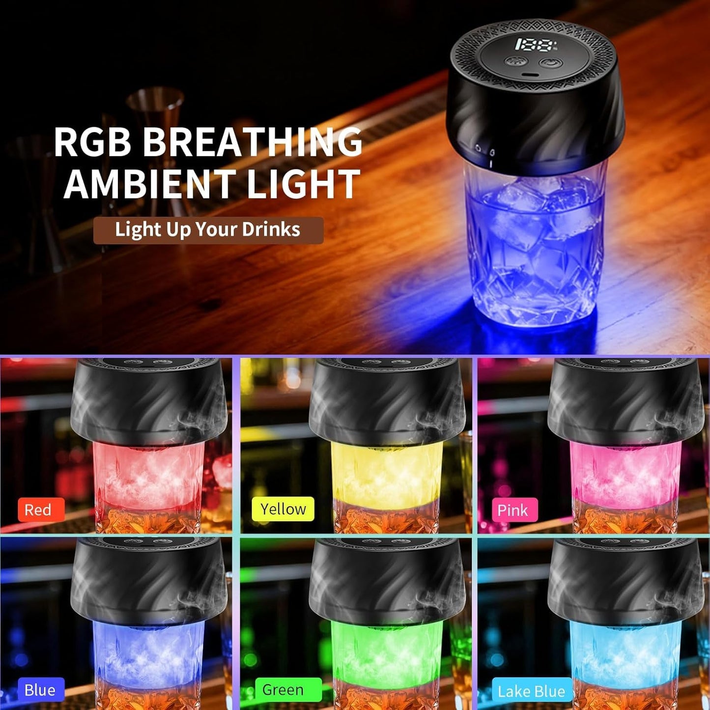 Electric Whiskey Smoker Kit with 6 Wood Chips, Rechargeable Cocktail Smoker Built-in Lighter, Old Fashioned Bourbon Drink Smoker Kit, Fathers Day Birthday Gifts for Men Dad Husband, No Butane Needed