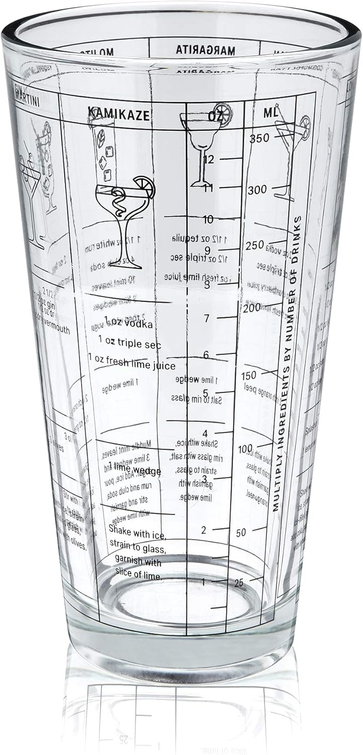 True 3-Piece Barware Set for Mixed Drinks and Cold Brew Cocktails, Includes Cocktail Shaker Tin, Cocktail Mixing Glass with 7 Printed Recipes, and Hawthorne Strainer, Home Bar Tools, Bartender Gifts