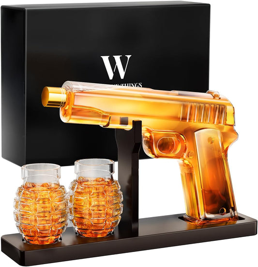 Gifts for Men Dad, Whiskey Decanter Set with 2 Glasses, Ideas for Father, Husband, Boyfriend, Brother, Military Enthusiasts, Birthday, Anniversary, Valentine's Day, Drinking Accessories for Home Bar
