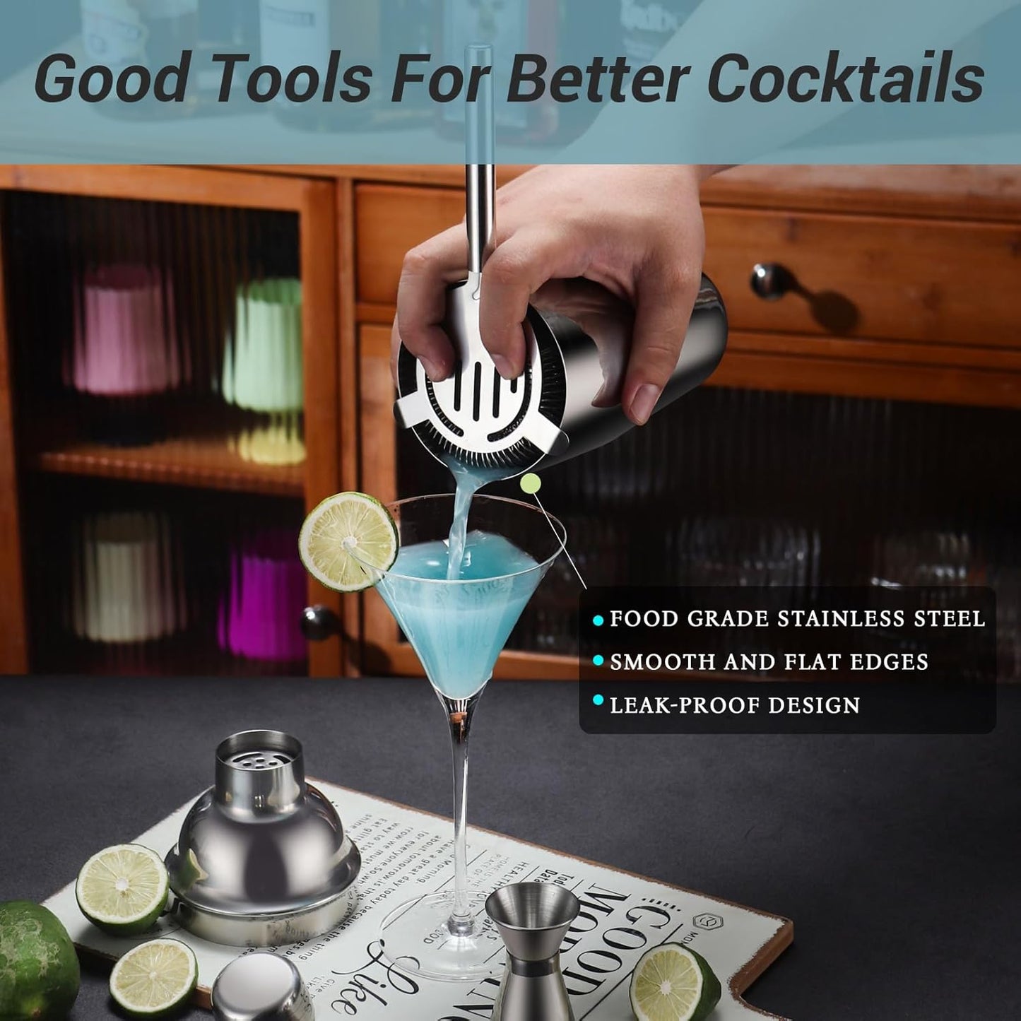 Cocktail Shaker Set Bartender Kit with Stand, 12 Piece Drink Mixer Set with Stainless Steel Bar Accessories Tools: 25oz Martini Shaker Jigger Strainer Spoon Muddler for Cocktails (Silver)