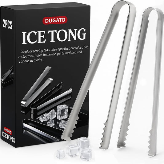 DUGATO Cocktail Ice Tongs 6.3 in, Stainless Steel with Grip Teeth, 2-Pack - 2pcs - 6.3 inches