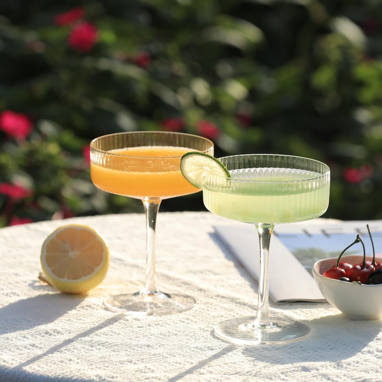 Handblown Crystal Coupe Glasses Set of 4, 9 oz Martini Glass Set with Stem, Elegant Cocktail Glasses for Bar, Margarita, Cosmopolitan, Manhattan, Gimlet, Unique Gift, Mother's Day